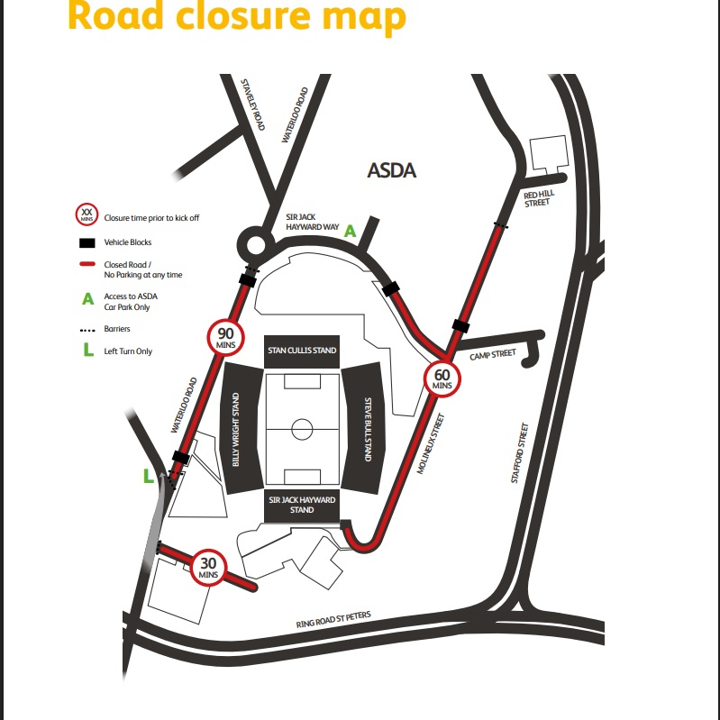 Road Closures around Molineux Stadium on matchdays